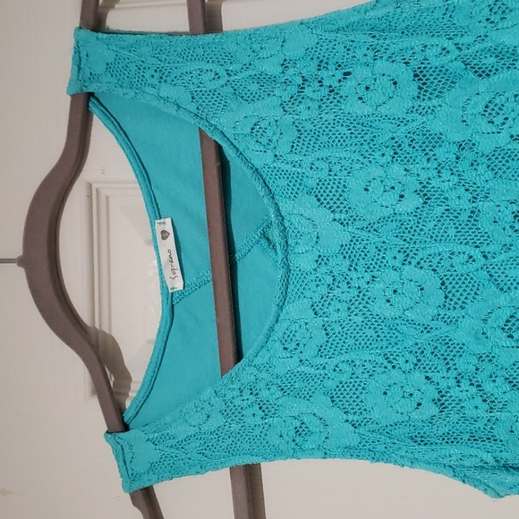 Blue lace knee-length dress - Picture 2 of 7